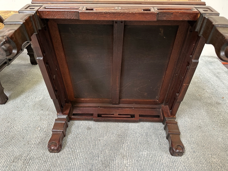 Vintage Pair Of Chinese Carved Hardwood Horseshoe Chairs With Cushions [Photo 20]
