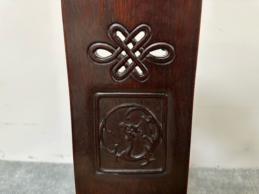 Vintage Pair Of Chinese Carved Hardwood Horseshoe Chairs With Cushions [Photo 8]