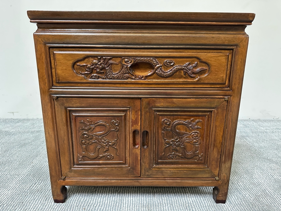 Vintage Chinese Carved Wooden Dragon Motif Cabinet 22W X 22D X 22H [Photo 2]