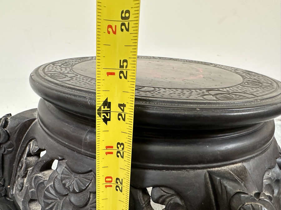 Vintage Chinese Carved Plant Fern Stand Side Table With Hand Painted Red Dragon Top 21W X 24.5H [Photo 18]