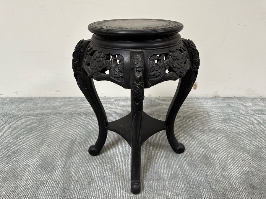 Vintage Chinese Carved Plant Fern Stand Side Table With Hand Painted Red Dragon Top 21W X 24.5H [Photo 5]