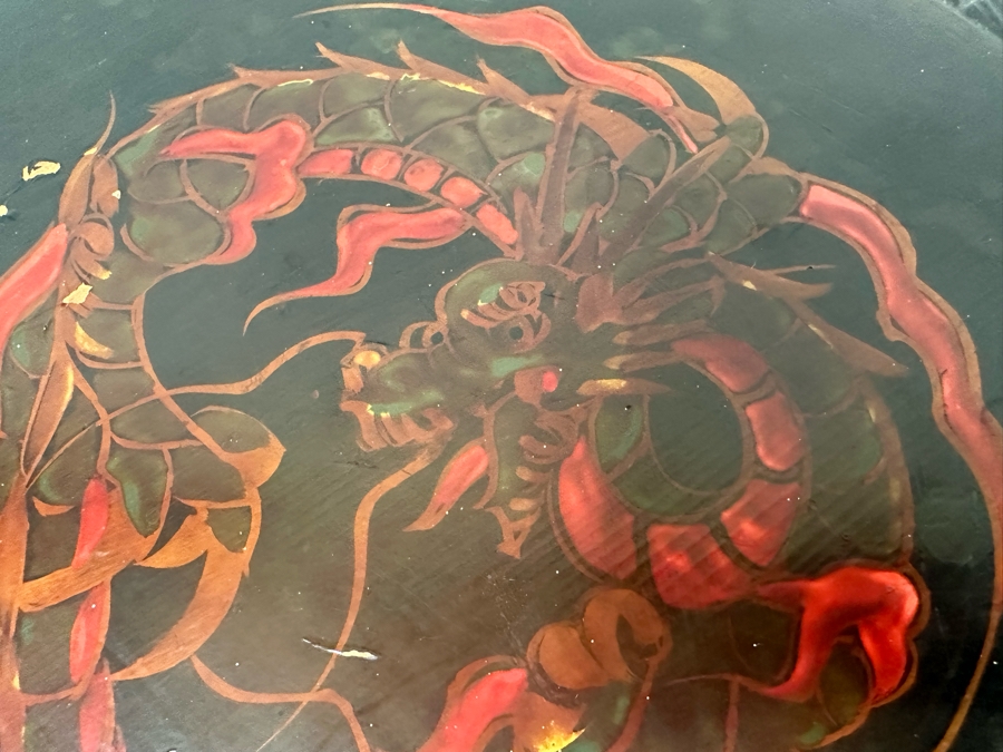 Vintage Chinese Carved Plant Fern Stand Side Table With Hand Painted Red Dragon Top 21W X 24.5H [Photo 11]