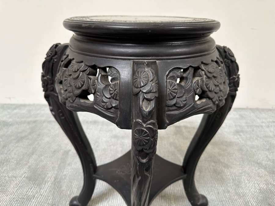 Vintage Chinese Carved Plant Fern Stand Side Table With Hand Painted Red Dragon Top 21W X 24.5H [Photo 13]