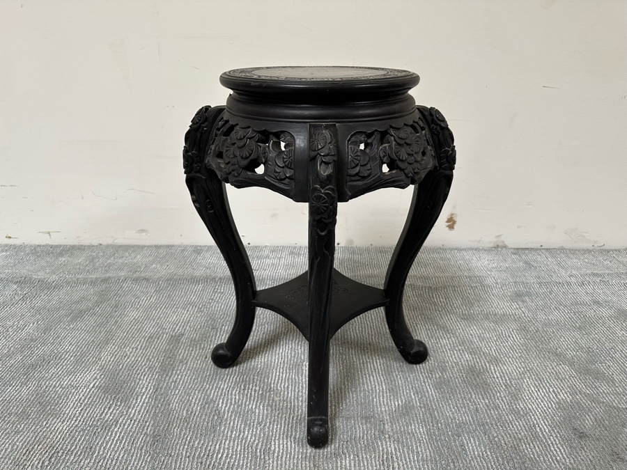 Vintage Chinese Carved Plant Fern Stand Side Table With Hand Painted Red Dragon Top 21W X 24.5H [Photo 6]
