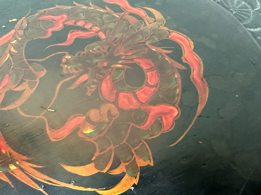 Vintage Chinese Carved Plant Fern Stand Side Table With Hand Painted Red Dragon Top 21W X 24.5H [Photo 12]