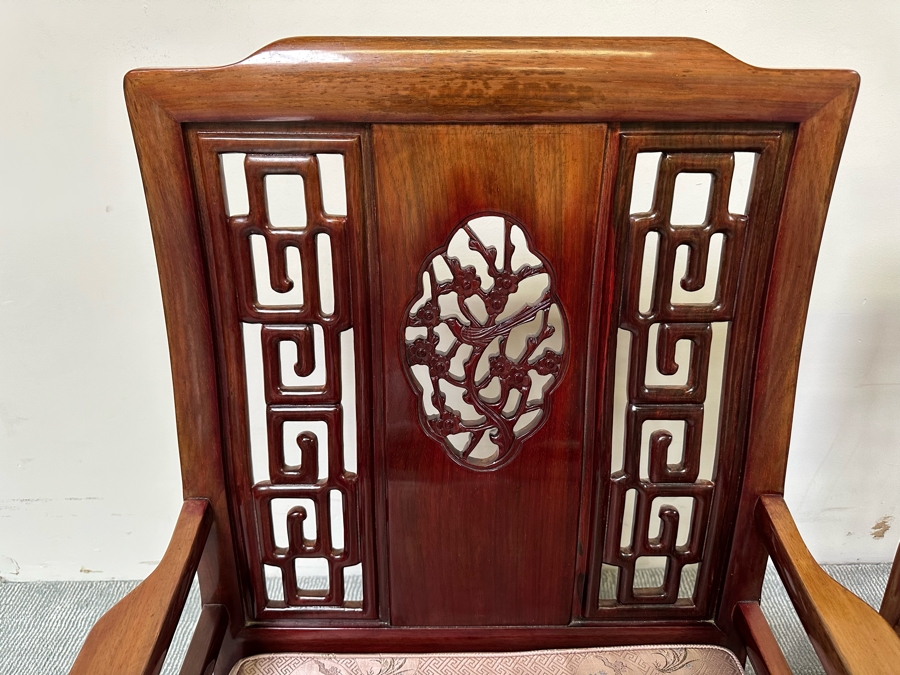 Pair Of Vintage Chinese Hardwood Armchairs With Cushions [Photo 9]