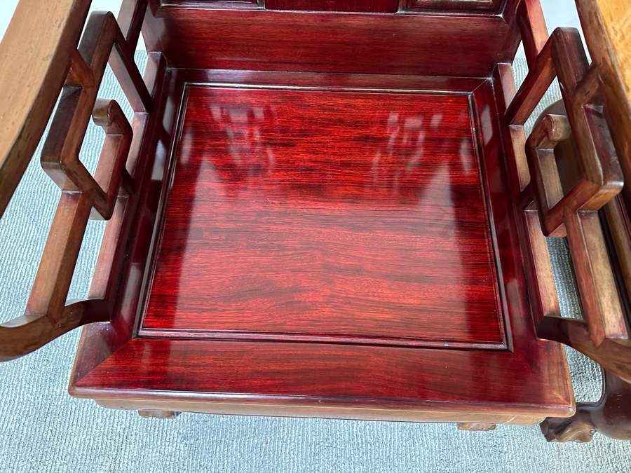 Pair Of Vintage Chinese Hardwood Armchairs With Cushions [Photo 17]