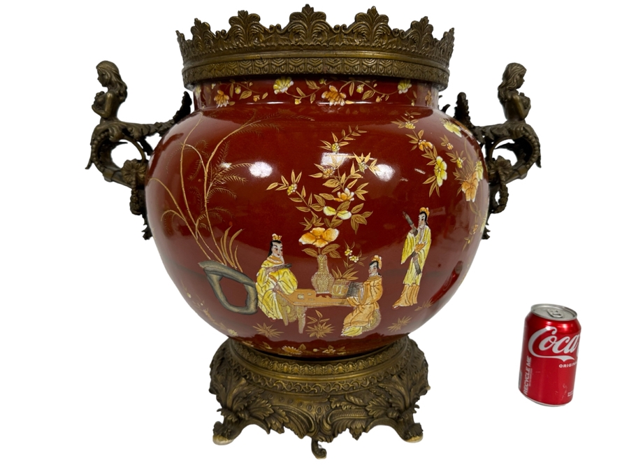 Large Hand Painted Porcelain Centerpiece With Metal Ornamentation 24W X 18H [Photo 1]