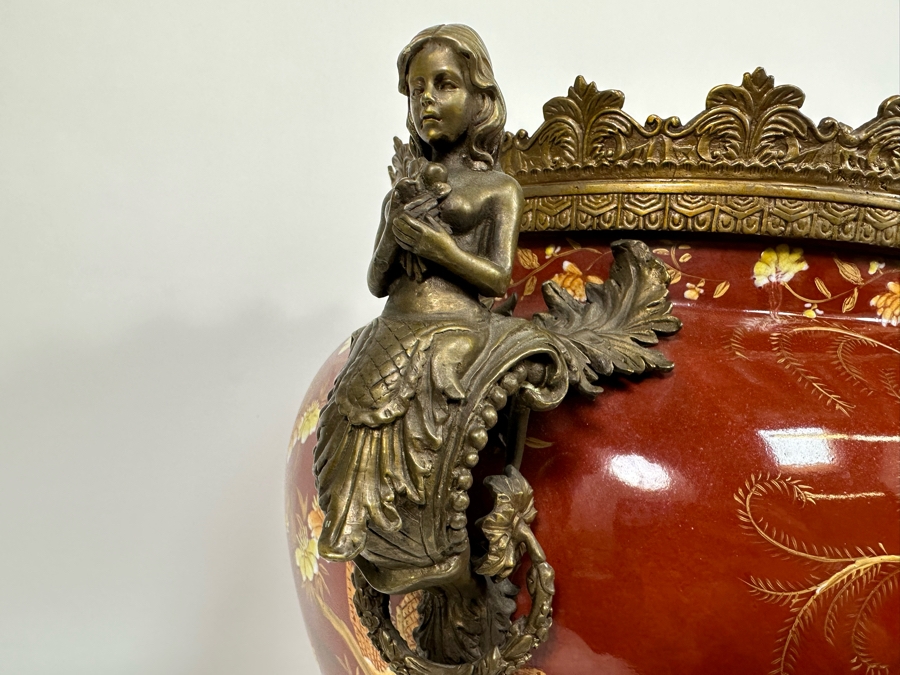 Large Hand Painted Porcelain Centerpiece With Metal Ornamentation 24W X 18H [Photo 9]