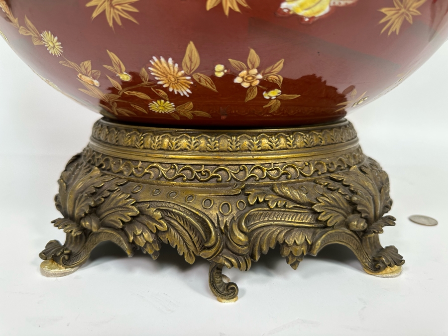 Large Hand Painted Porcelain Centerpiece With Metal Ornamentation 24W X 18H [Photo 8]