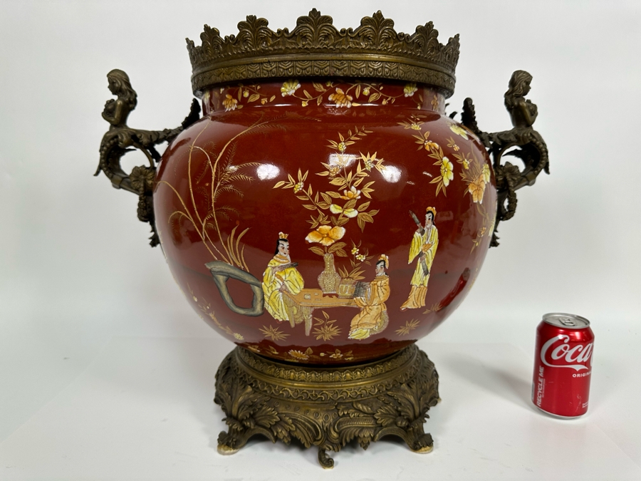 Large Hand Painted Porcelain Centerpiece With Metal Ornamentation 24W X 18H [Photo 3]