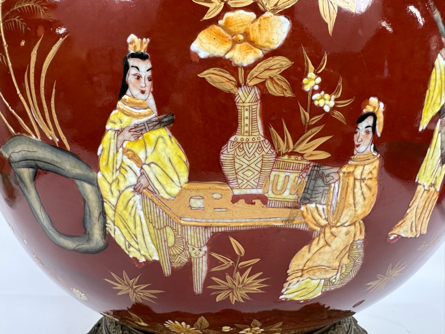 Large Hand Painted Porcelain Centerpiece With Metal Ornamentation 24W X 18H [Photo 5]