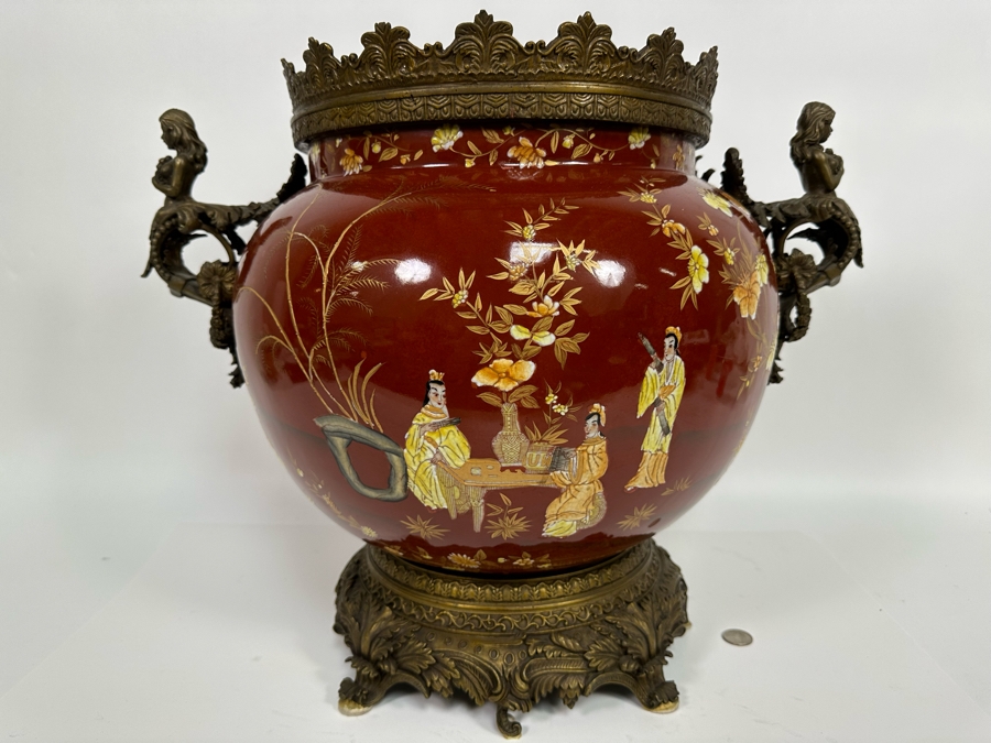 Large Hand Painted Porcelain Centerpiece With Metal Ornamentation 24W X 18H [Photo 4]
