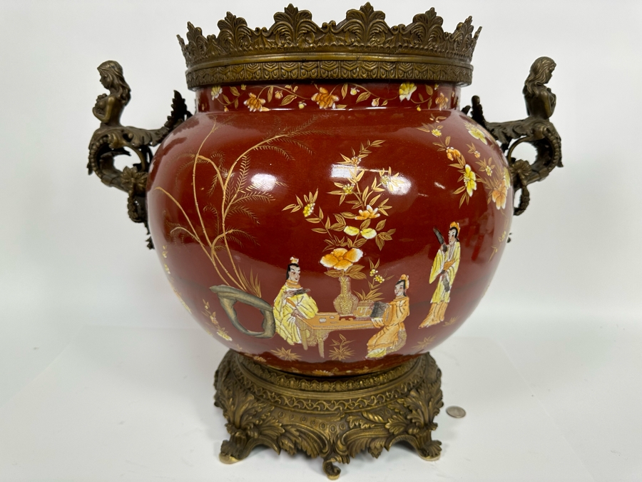 Large Hand Painted Porcelain Centerpiece With Metal Ornamentation 24W X 18H [Photo 13]