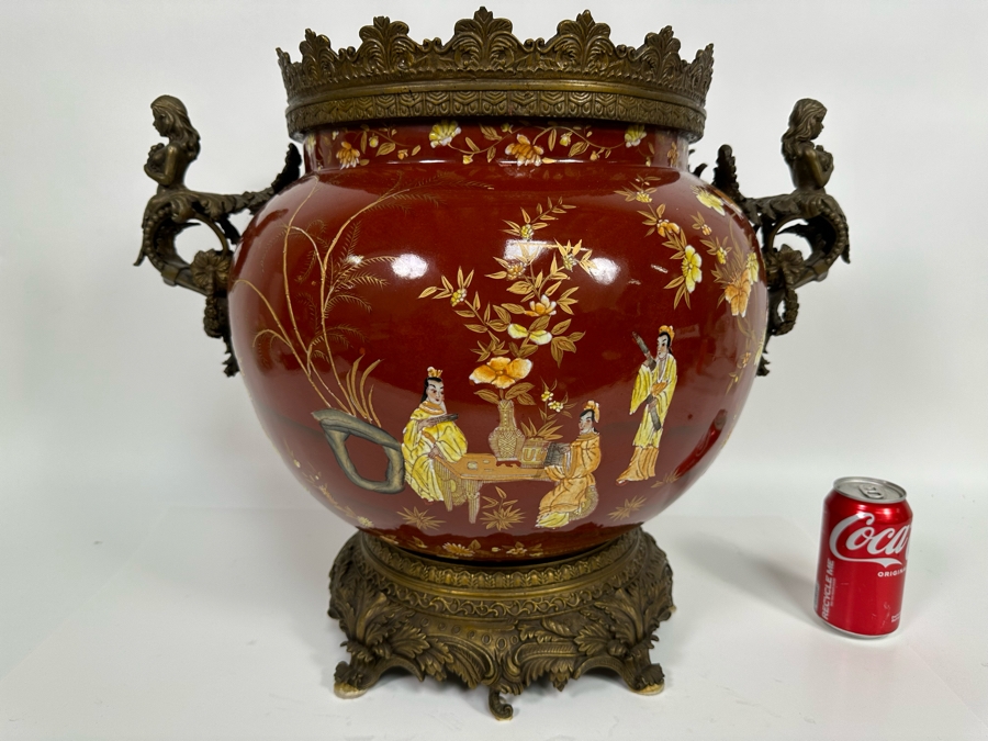 Large Hand Painted Porcelain Centerpiece With Metal Ornamentation 24W X 18H [Photo 2]