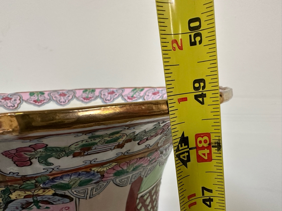 Large Vintage Signed Chinese Hand Painted Porcelain Vase With Wooden Stand 36H X 16W (49H With Stand) [Photo 24]