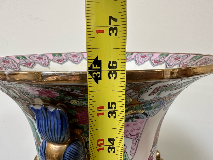 Large Vintage Signed Chinese Hand Painted Porcelain Vase With Wooden Stand 36H X 16W (49H With Stand) [Photo 22]