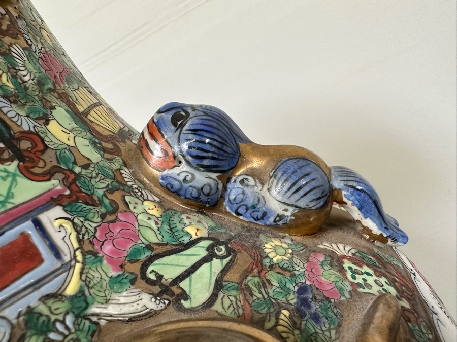 Large Vintage Signed Chinese Hand Painted Porcelain Vase With Wooden Stand 36H X 16W (49H With Stand) [Photo 11]