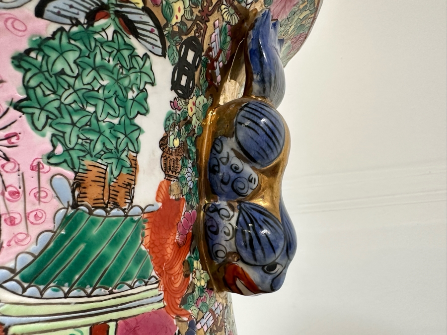 Large Vintage Signed Chinese Hand Painted Porcelain Vase With Wooden Stand 36H X 16W (49H With Stand) [Photo 10]