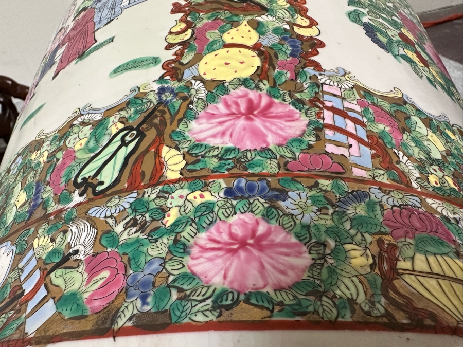 Large Vintage Signed Chinese Hand Painted Porcelain Vase With Wooden Stand 36H X 16W (49H With Stand) [Photo 30]