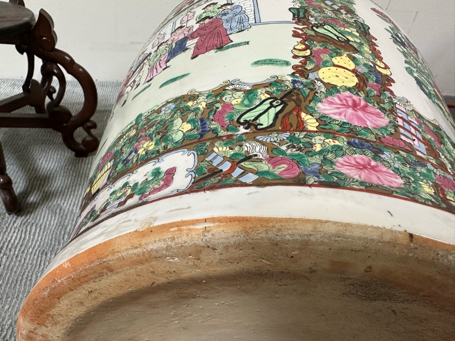 Large Vintage Signed Chinese Hand Painted Porcelain Vase With Wooden Stand 36H X 16W (49H With Stand) [Photo 28]