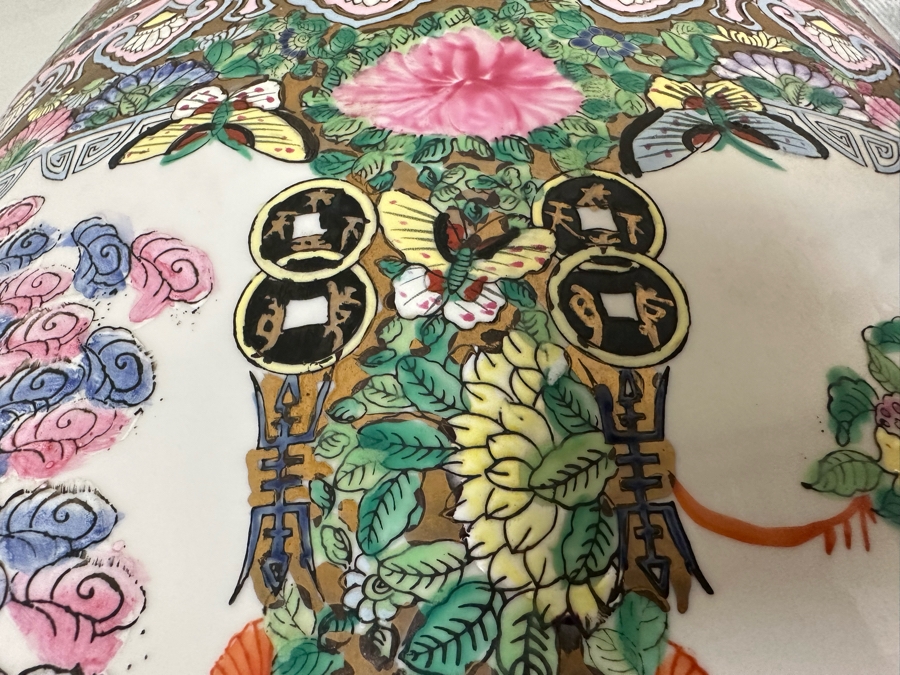 Large Vintage Signed Chinese Hand Painted Porcelain Vase With Wooden Stand 36H X 16W (49H With Stand) [Photo 32]