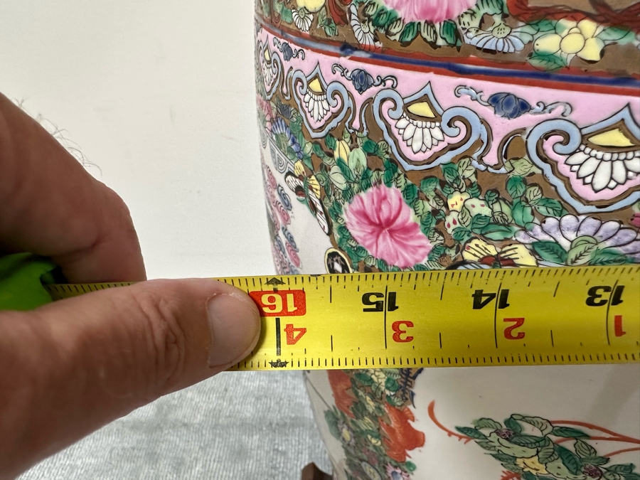 Large Vintage Signed Chinese Hand Painted Porcelain Vase With Wooden Stand 36H X 16W (49H With Stand) [Photo 23]