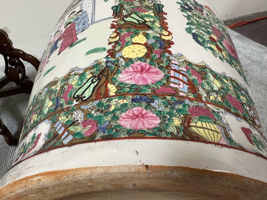 Large Vintage Signed Chinese Hand Painted Porcelain Vase With Wooden Stand 36H X 16W (49H With Stand) [Photo 29]