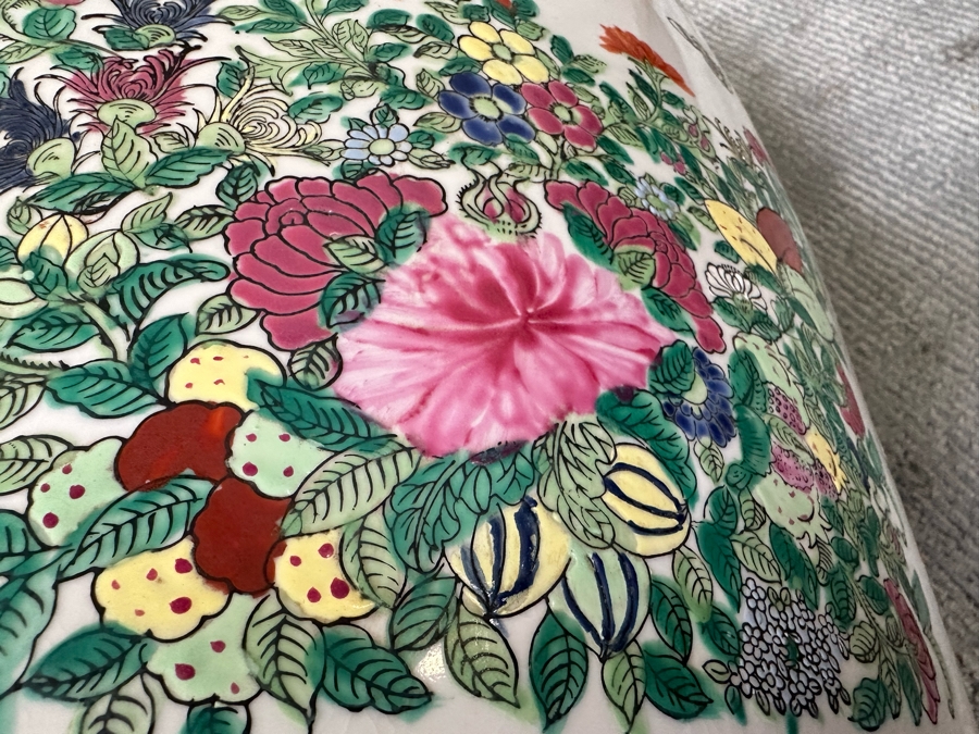 Large Vintage Signed Chinese Hand Painted Porcelain Vase With Wooden Stand 36H X 16W (49H With Stand) [Photo 31]