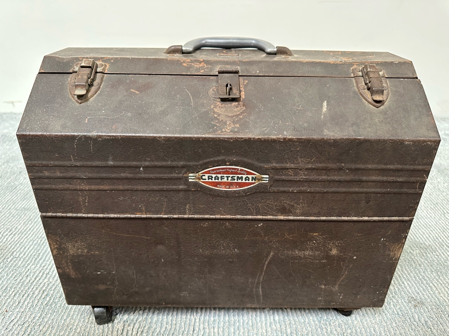 Vintage Metal Craftsman Toolbox With Casters Filled With Tools 18W X 10D X 15H - See Photos [Photo 3]
