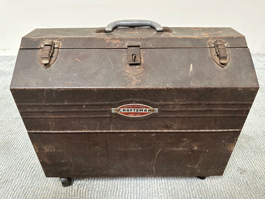 Vintage Metal Craftsman Toolbox With Casters Filled With Tools 18W X ...