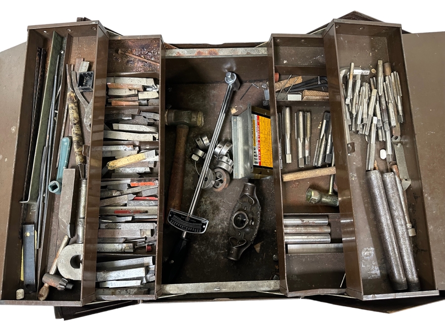 Vintage Metal Craftsman Toolbox With Casters Filled With Tools 18W X 10D X 15H - See Photos [Photo 1]