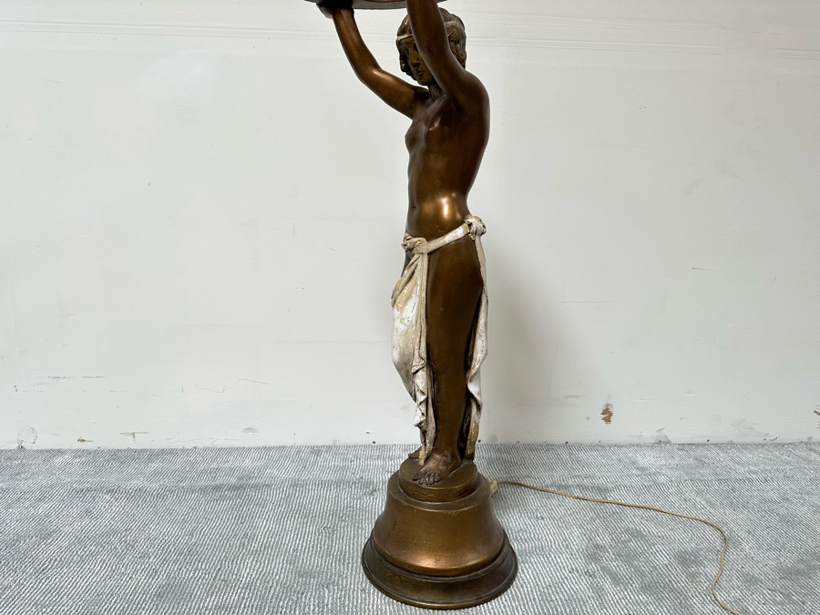 Vintage Wooden Art Deco Figural Lady Holding Up Light Floor Lamp (Believe It Had A Glass Globe Shade Originally) - See Photos For Included Shade - Floor To Base Of Shade Measures 43'H [Photo 17]