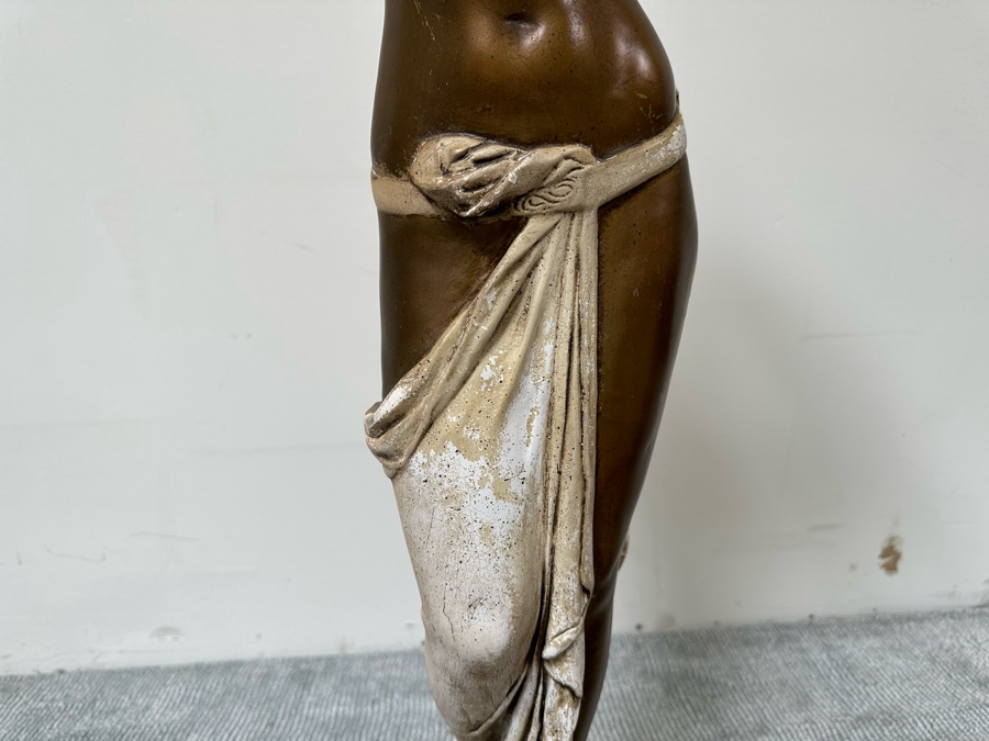 Vintage Wooden Art Deco Figural Lady Holding Up Light Floor Lamp (Believe It Had A Glass Globe Shade Originally) - See Photos For Included Shade - Floor To Base Of Shade Measures 43'H [Photo 15]