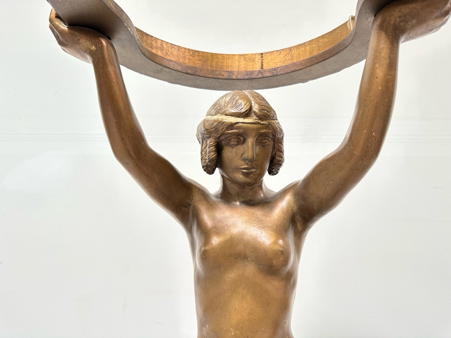 Vintage Wooden Art Deco Figural Lady Holding Up Light Floor Lamp (Believe It Had A Glass Globe Shade Originally) - See Photos For Included Shade - Floor To Base Of Shade Measures 43'H [Photo 12]
