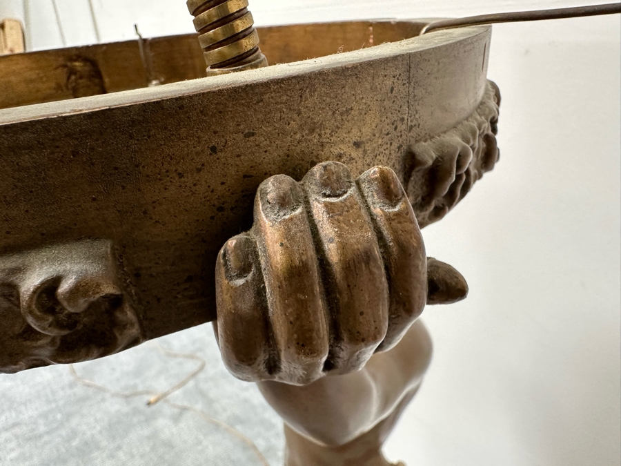 Vintage Wooden Art Deco Figural Lady Holding Up Light Floor Lamp (Believe It Had A Glass Globe Shade Originally) - See Photos For Included Shade - Floor To Base Of Shade Measures 43'H [Photo 25]