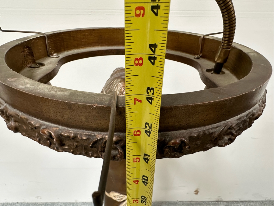 Vintage Wooden Art Deco Figural Lady Holding Up Light Floor Lamp (Believe It Had A Glass Globe Shade Originally) - See Photos For Included Shade - Floor To Base Of Shade Measures 43'H [Photo 27]