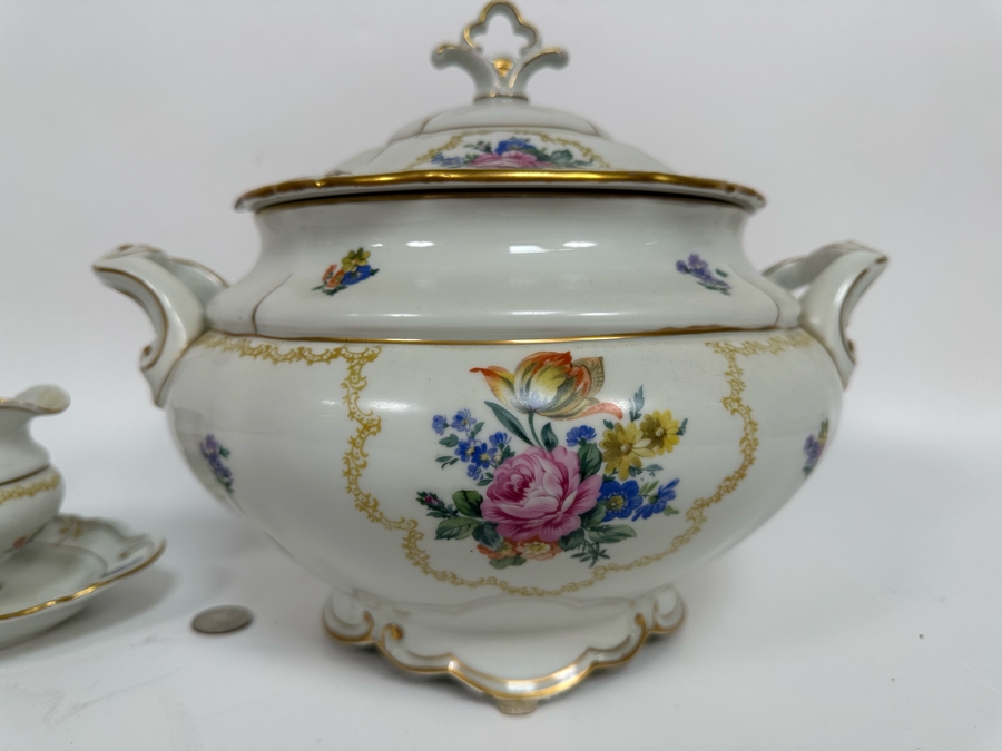 Vintage Ilmenau Graf Von Henneberg Carmen Pink Rose Porcelain Soup Tureen 12W X 10H And Gravy Boat China [Photo 4]