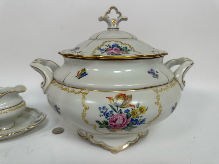 Vintage Ilmenau Graf Von Henneberg Carmen Pink Rose Porcelain Soup Tureen 12W X 10H And Gravy Boat China [Photo 3]