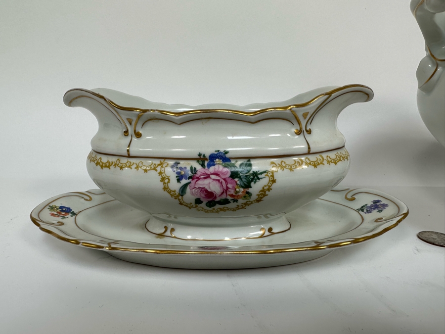 Vintage Ilmenau Graf Von Henneberg Carmen Pink Rose Porcelain Soup Tureen 12W X 10H And Gravy Boat China [Photo 5]