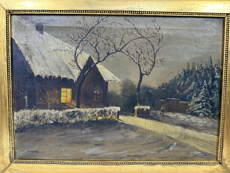 Antique Oil Painting On Canvas 20 X 14 In Antique Gilt Wooden Frame 25 X 19 Signed Szigonyi [Photo 4]