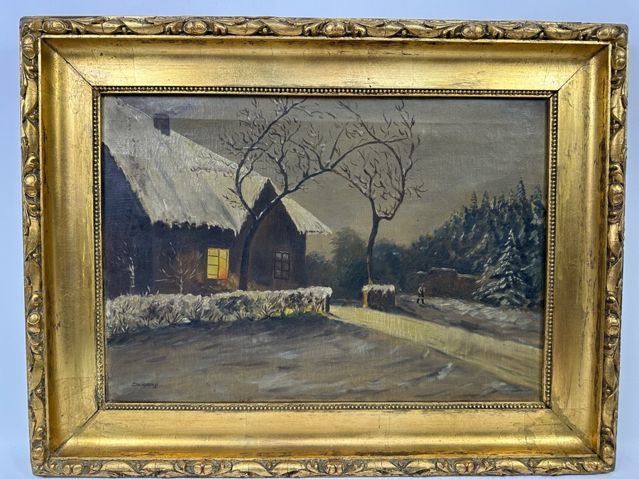 Antique Oil Painting On Canvas 20 X 14 In Antique Gilt Wooden Frame 25 X 19 Signed Szigonyi [Photo 2]