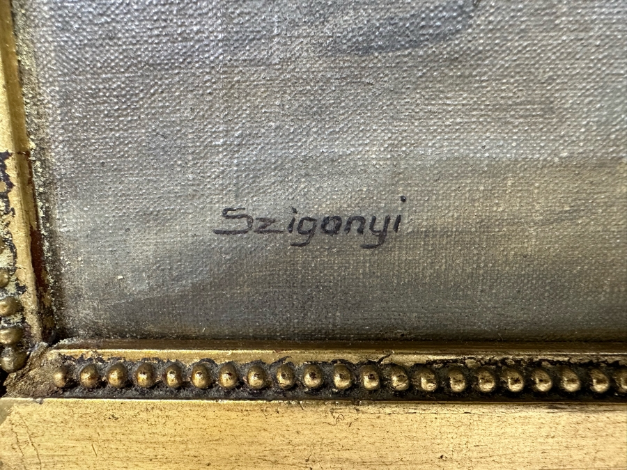 Antique Oil Painting On Canvas 20 X 14 In Antique Gilt Wooden Frame 25 X 19 Signed Szigonyi [Photo 7]