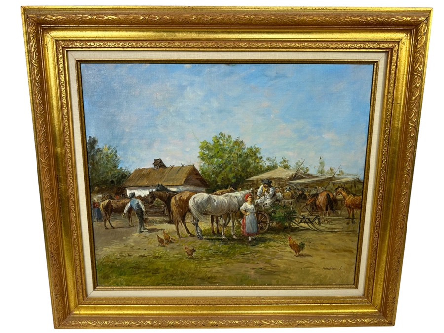 Original Hungarian Painting On Canvas 24 X 20 Framed 32 X 28 Signed Mohacsi I. [Photo 2]