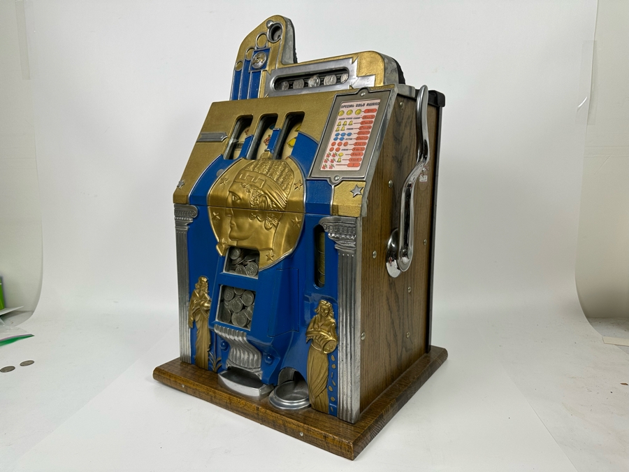 25 Cent Mills Novelty Roman Head Slot Machine Circa 1930s Loaded With Quarters Ready To Payout Great Working Condition With Key 16W X 15D X 27H See Video For Demo SN 307725 [Photo 14]