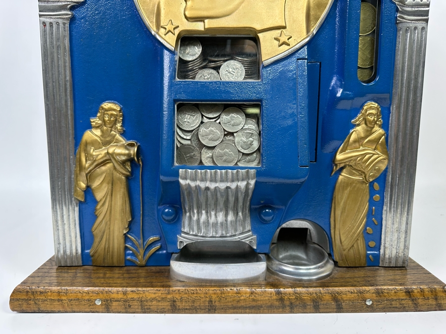 25 Cent Mills Novelty Roman Head Slot Machine Circa 1930s Loaded With Quarters Ready To Payout Great Working Condition With Key 16W X 15D X 27H See Video For Demo SN 307725 [Photo 10]