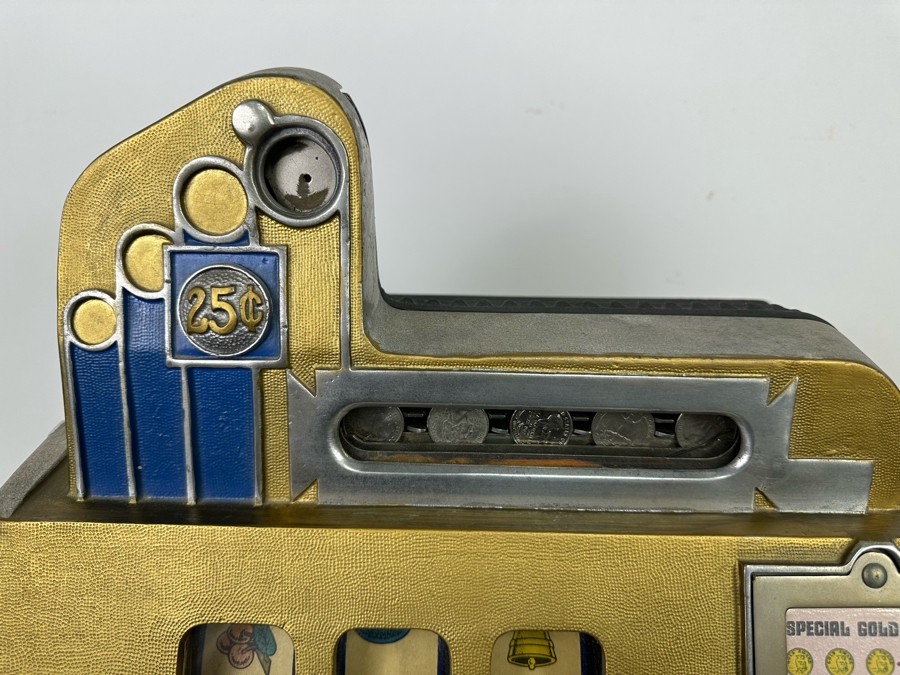 25 Cent Mills Novelty Roman Head Slot Machine Circa 1930s Loaded With Quarters Ready To Payout Great Working Condition With Key 16W X 15D X 27H See Video For Demo SN 307725 [Photo 8]