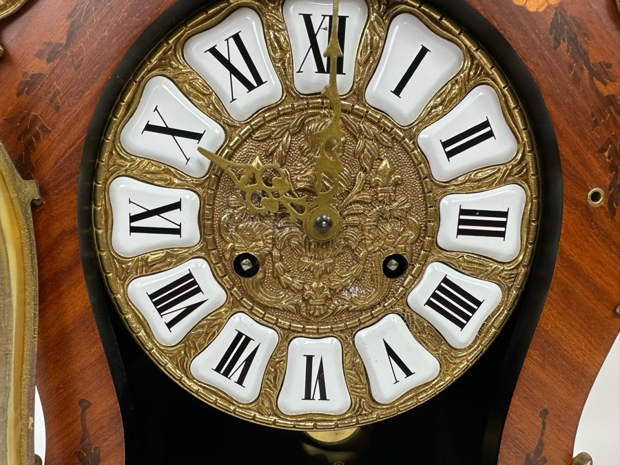 Inlaid Wooden Italian Case Pendulum Clock With FHS Germany Movement 12W X 6D X 22H Working [Photo 7]
