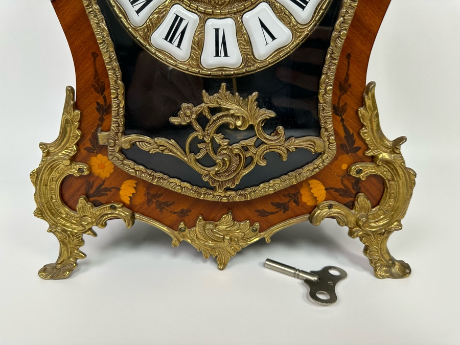 Inlaid Wooden Italian Case Pendulum Clock With FHS Germany Movement 12W X 6D X 22H Working [Photo 4]