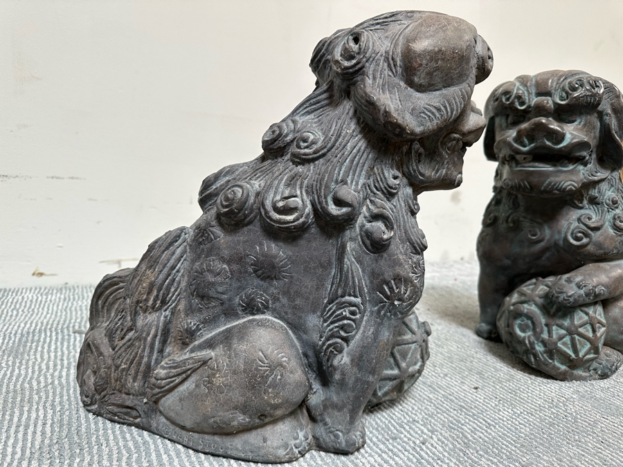 Pair Of Signed Mid-Century Foo Dogs Garden Statuary 16W X 11D X 16H [Photo 10]